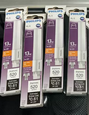 4-pack Lot Philips PL-S 13w Compact Tube LED 2 PIN GX23 Soft White Non-dimmable • $41.99