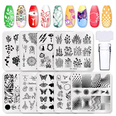 Stamping Plate 1-11pcs Nail Art Template Kit Clear Silicone Scraper Set Stamper • £2.75