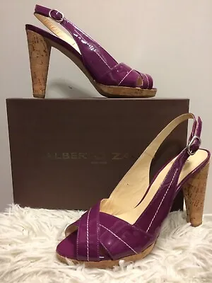 £15 • Buy Alberto Zago VELA Magenta Purple Cork Heel Open Toe Shoes UK 6.5