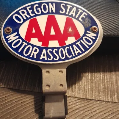 Porcelain OREGON STATE AAA MOTOR ASSOCIATION License Plate BADGE EMBLEM TOPPER  • $85