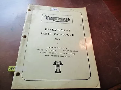 Triumph 1965 3TA 5TA T90 Tiger T90 T100 Parts Catalog #7 Service Manual 285 • $19.95