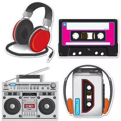 1980's Cassette Player Cutouts 12  To 14  4 Pack Paper 1980's 80's Decorations • $5.59