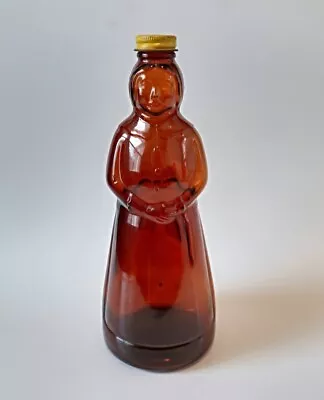 Vintage Mrs. Butterworth Amber Brown Glass Syrup Bottle With Lid 10 Inch • $8