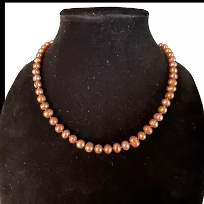 Vintage Hand Knotted Natural Pearl Necklace 19” Bronze Golden Brown Princess • $29.95