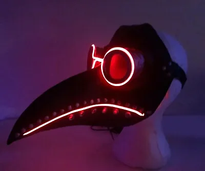 SteamPunk Plague Doctor Mask Halloween Bird Beak Raven Crow Latex Mask LED RED • $23.99