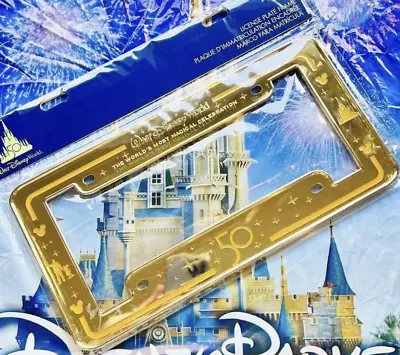 2022 Walt Disney World 50th Anniversary Gold Metal License Plate Cover Frame New • $34.90