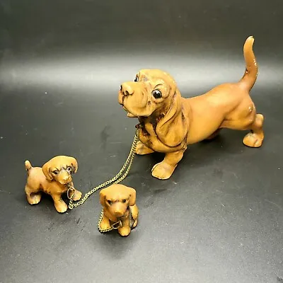 Vintage Basset Hound Dog Mom And Puppies Figurines With Chains 3 Pcs JAPAN Read • $11.59