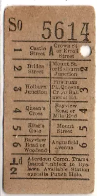 Tram Ticket - Aberdeen Corporation Tramways ½d • £4.99