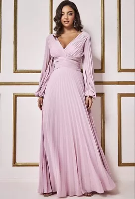 £79 • Buy Stunning Ladies FULLY PLEATED CHIFFON MAXI DRESS Bridesmaid/wedding/prom Size 16
