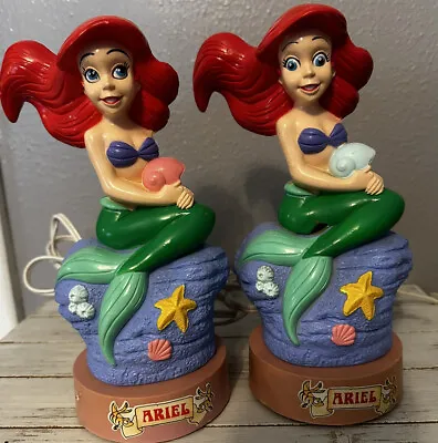 Vintage The Little Mermaid Night Light Lamp Pair Disney's Ariel Light Up Figures • $37.74