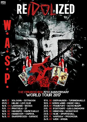 W.A.S.P.  CRIMSON IDOL 25TH ANNIV WORLD TOUR 2017  EUROPE CONCERT POSTER - Metal • $19.19