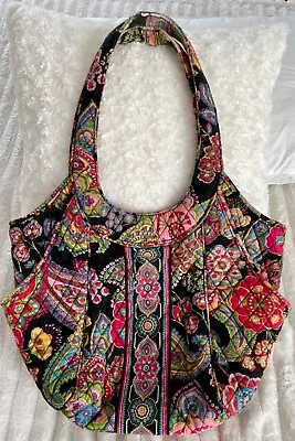 Vera Bradley Symphony In Hue Pattern Hobo Bag Purse. Blk Pink. Frayed Strap 16  • $19