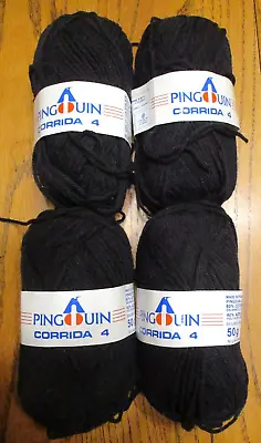 Yarn -PINGOUIN CORRIDA 4- Black Cotton/Acrylic Sock -4 -1 Oz Skeins -France -NEW • $16.98