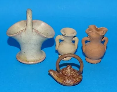 Vintage 4 Artisan Dollhouse Miniatures Terra Cotta Pottery Pitchers Vase Teapot • $27