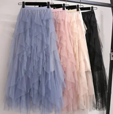 £18.29 • Buy Women High Waist Mesh Tutu Maxi Skirts Sheer Net Tulle Pleated Leyard Long Dress