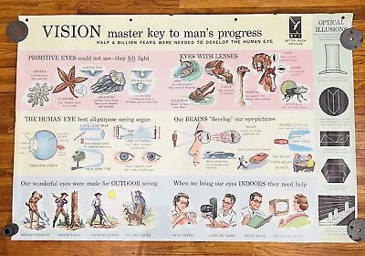 Vintage 1956 Better Vision Institute Doctors Office School Eye Chart Litho 60x40 • $49.95