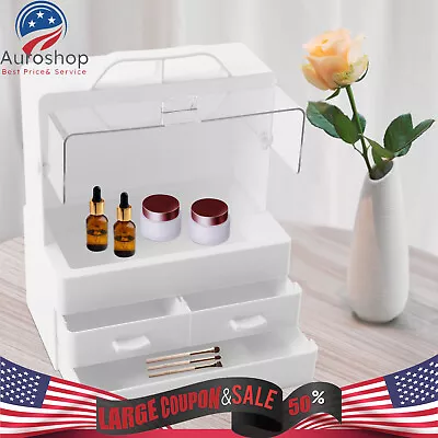 Cosmetics Storage Box Drawer Desk Makeup Organizer Large Makeup Case Box White • $15.20