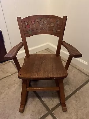 VINTAGE SMALL CHILD'S WOODEN ROCKING CHAIR WITH MUSICAL CHIME BOX Hand Painted • $193