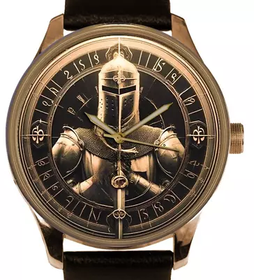 MEDIEVAL KNIGHT TEMPLAR W SWORD & ARMOR METALLIC MEDALLION ART SOLID BRASS WATCH • $151.61