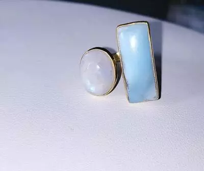 925 Sterling Artisan Larimar / Moonstone Ring (Size 8.0)! • $39.01