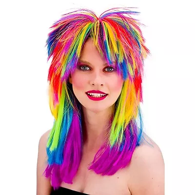 Adult 80s ROCKER WIG Diva Black Roots PUNK Rock Chic Fancy Dress 80's Eighties • £9.95