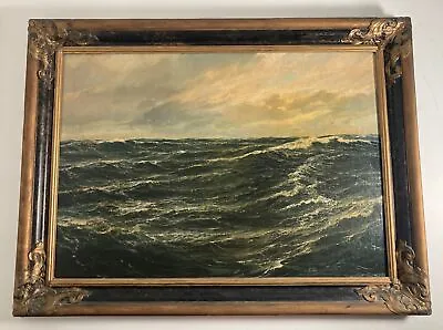 Antique Vintage Original Oil Painting Ocean Waves Seascape -Gilt Frame Signed • $2475