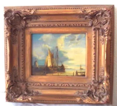 £40 • Buy Oil On Board Very Decorative Frame Boats On Sea/river