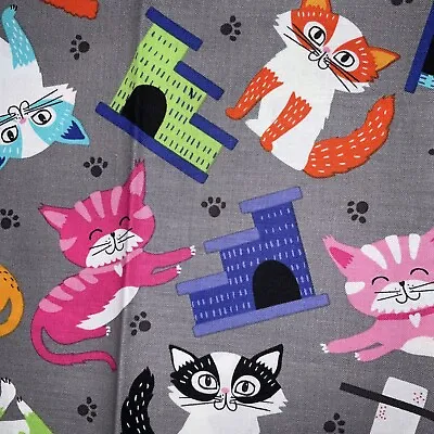 Vintage Fabric Beautiful Bright Quilting Cats 10 1/2” X 43” • $2.99