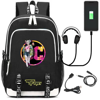 Harley Quinn Birds Of Prey Canvas Backpack School Bag USB Charge Travel Bag • $61.46