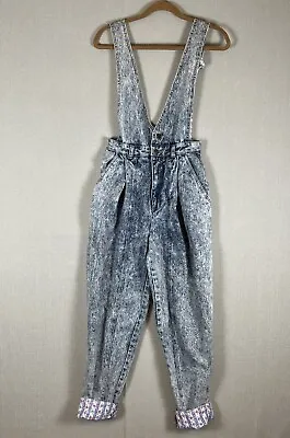RARE VTG Overalls Acid Wash Jean Denim Stefano 80s Baggy Thigh Size Small 5/6 • $69.95