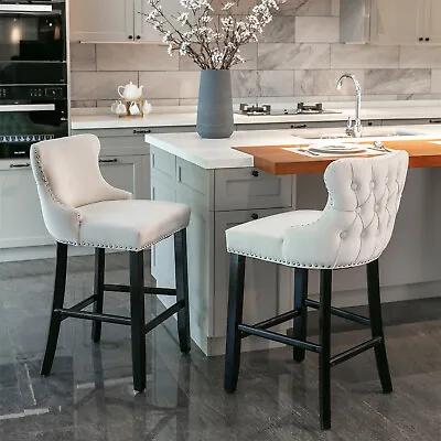 Set Of 2 Bar Stools Counter Height Pub Stools Upholstered Kitchen Dining Chair • $190.99