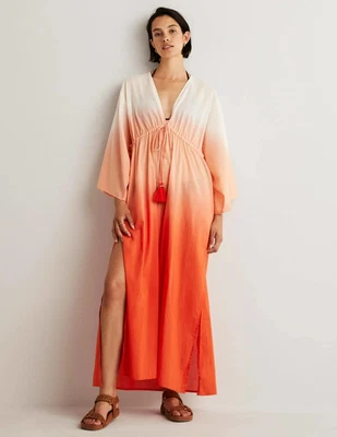 £34.99 • Buy BODEN Maxi Empire Beach Kaftan UK 10R Orange Dip Dye Tassel Kimono Sleeve NWT