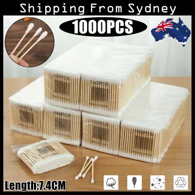 1000PCS Disposable Wooden Handle Cotton Swab Ear Buds Q-Tip Makeup Cosmetic AUS  • $13.56