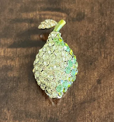 Monet Signed Pear Brooch Vintage Multicolor Rhinestone Pear Fruit Pin • $14.99