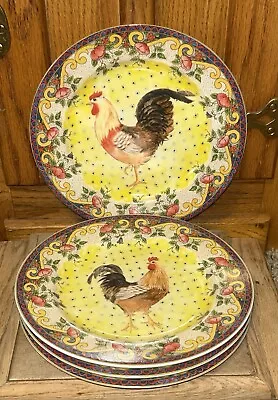 Set Of 4 American Atelier Petit Provence Salad Plates Rooster Farmhouse #5074 • $25