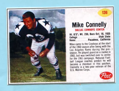 2022-1962 Style Cereal Football Card # 136 Mike Connelly -- Cowboys • $5