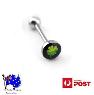 Four Leaf Clover Logo Tongue Bar Picture Tongue Ring Body Piercing Jewellery • £3.06