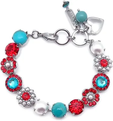 Mariana Happiness Silver Bracelet Aqua & Red Crystal With Pearl Mosaic M1126 • $156.10