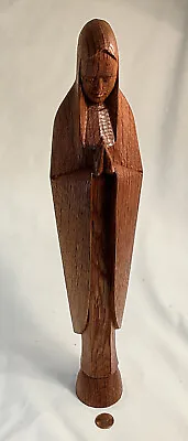 VTG HANDCARVED WOODEN OUR LADY VIRGIN MARY MADONNA STATUE Pray Religion Figurine • $50