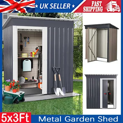 5 X 3ft Garden Shed Galvanised Metal Shed Outdoor Storage Small House Deep Grey • £144.90