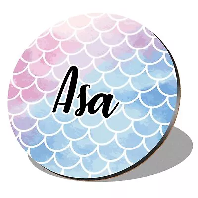 1 X Round Coaster - Name Asa Mermaid Scales Fish Sea Lettering #278354 • £4.99