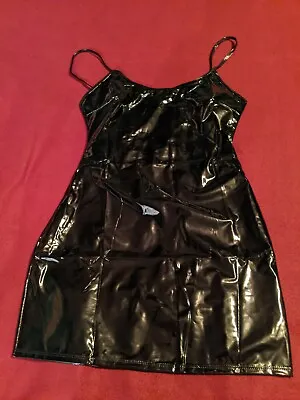 Forplay Women's Sexy Black Vinyl Latex Cami Exotic Dancer Mini Dress Size Medium • $28