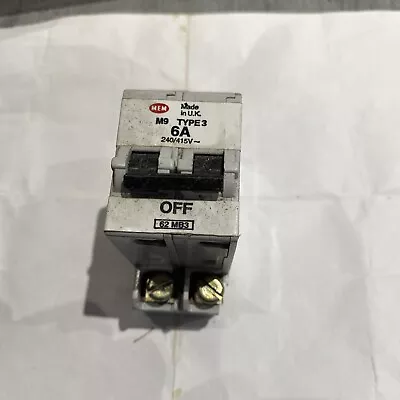 Mem 6amp M9 Type 3 Double Pole Dp 2p Mcb Fuse Switch • £25.35