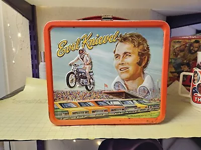 Vintage 1974 Aladdin Evel Knievel Metal Lunch Box No Thermos • $165