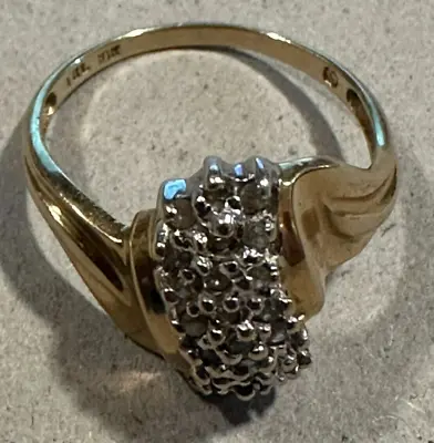 10K Gold Vintage THL Pave Diamond Ring 2.4g Sz 7.5 Cluster Cocktail Swirl Bypass • $125