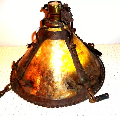 Arts & Crafts Era Hand Made Hammered Iron & Mica Shade Yellin? Dirk Van Erp? • $795