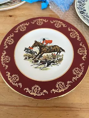Myott England Hunting Plate Burgundy/Gold Rim Victorian Hunters  • £10