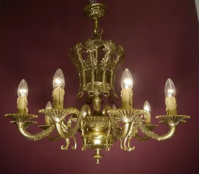 Chandelier Large 10 Light Brass Vintage Lamp Spanish Old Ø 28  • $915.64