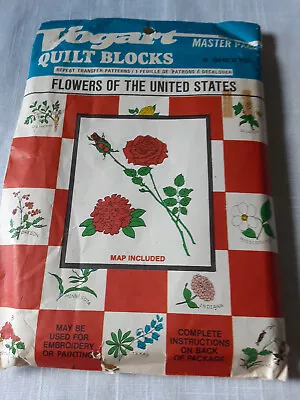 VOGART Vtg FLOWERS OF THE US Transfers W Map Unused But Very Old State Flowers • $7.99