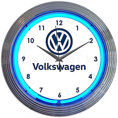 $63.99 • Buy Volkswagen Neon Clock Sign VDubs VW Jetta Beetle Light Lamp Garage Bus Van OLP